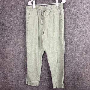 L.L. BEAN Pants Womens Size 12 Green Linen Premium Pull On Ankle Cottagecore